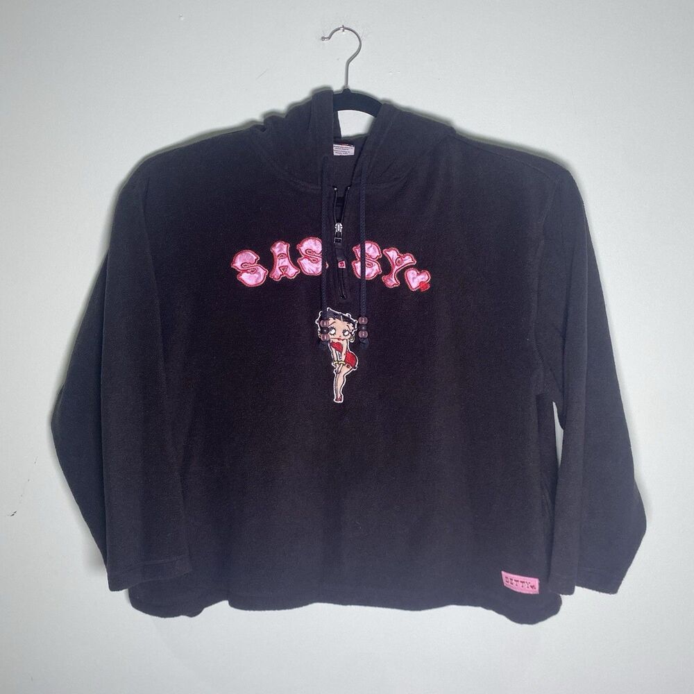 Vintage Betty Boop Hoodie Fleece 1/4 Zip Y2K Sassy 90s Girls XL (16/18) USA